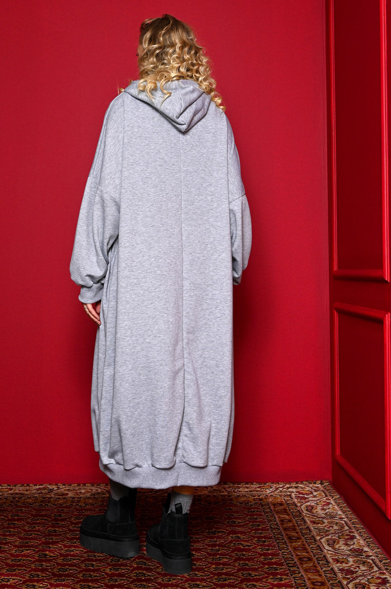 Kely Hoodie Dress “Λετς Γκετ Κόζι” Grey Φούτερ Φόρεμα με Τσέπες Petit Boutik
