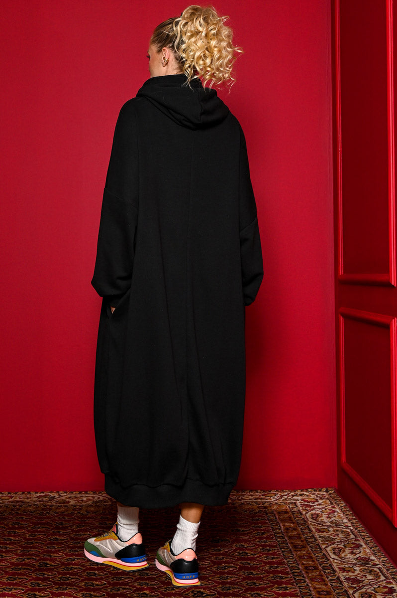 Kely Hoodie Dress “Σήμερα θα Είναι μια Τέλεια Μέρα” Black Φούτερ Φόρεμα με Τσέπες Petit Boutik