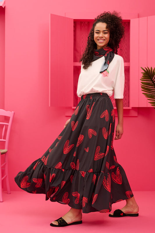 Kiara Skirt Black Red Hearts Φούστα Petit Boutik