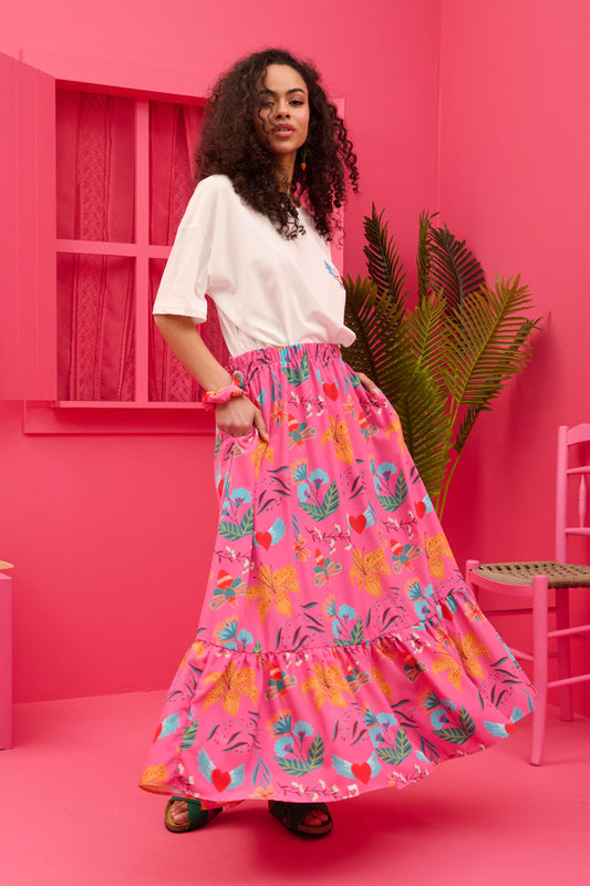Kiara Skirt Hot Pink Floral Φούστα Petit Boutik