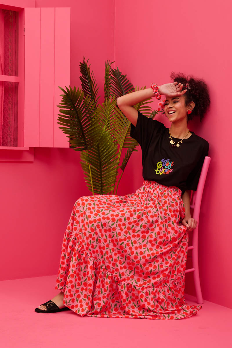 Kiara Skirt Vis Pink Cherries Φούστα Petit Boutik