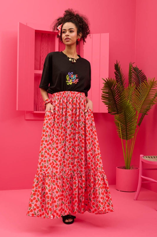 Kiara Skirt Vis Pink Cherries Φούστα Petit Boutik