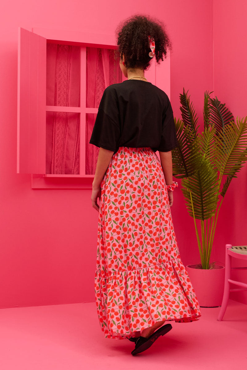 Kiara Skirt Vis Pink Cherries Φούστα Petit Boutik