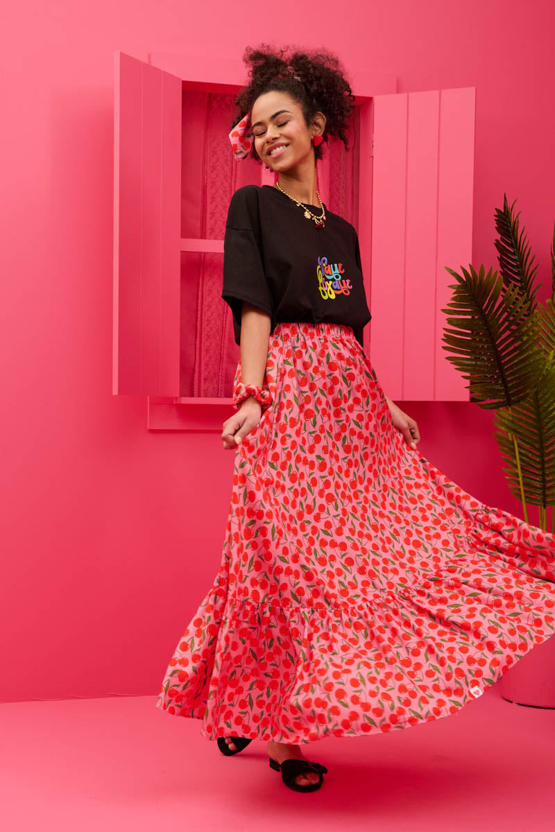 Kiara Skirt Vis Pink Cherries Φούστα Petit Boutik