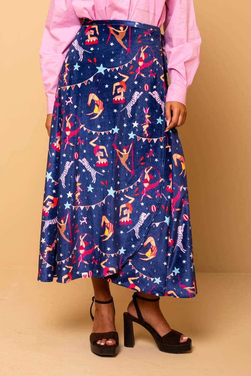 Klara Wrap Skirt Blue Circus Βελούδινη Δετή Φούστα Petit Boutik