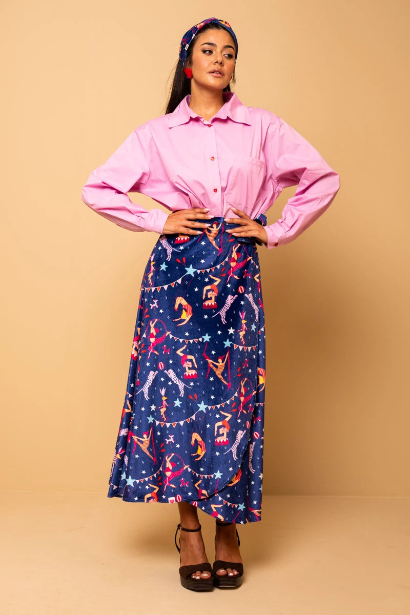 Klara Wrap Skirt Blue Circus Βελούδινη Δετή Φούστα Petit Boutik