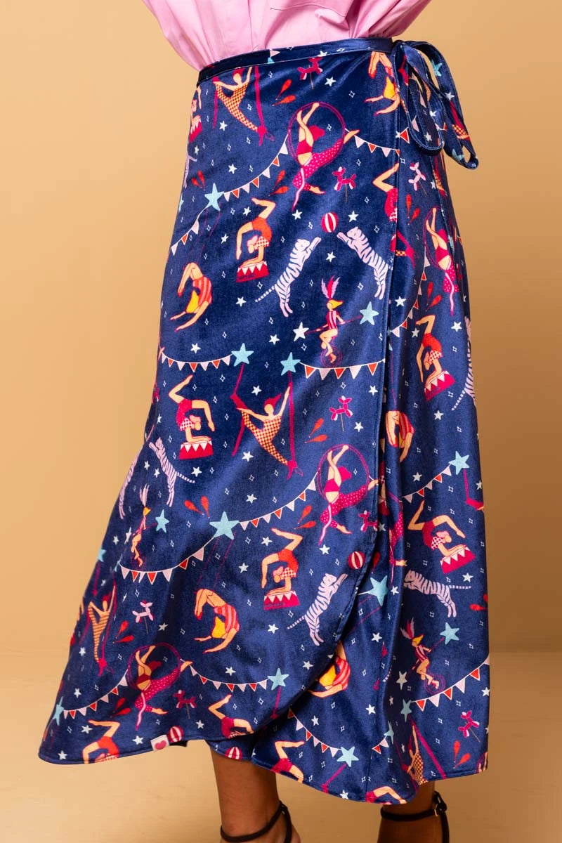 Klara Wrap Skirt Blue Circus Βελούδινη Δετή Φούστα Petit Boutik