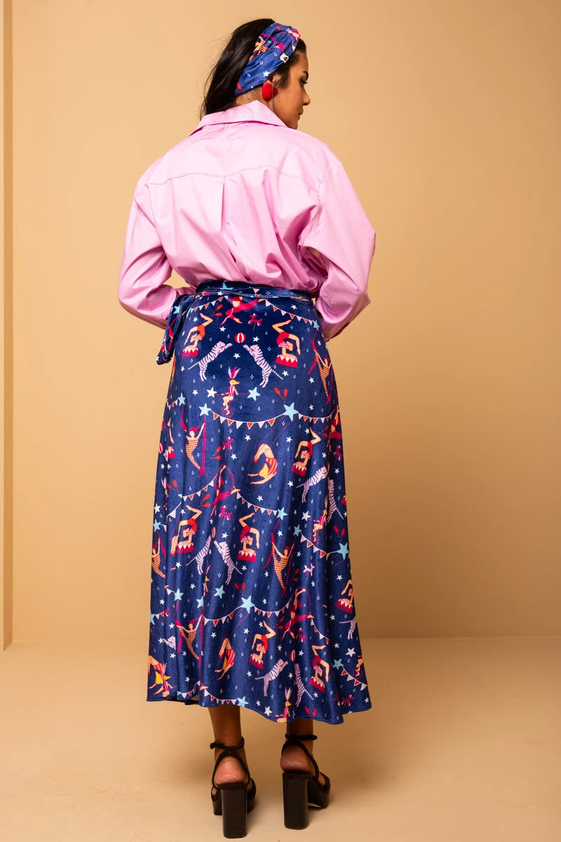 Klara Wrap Skirt Blue Circus Βελούδινη Δετή Φούστα Petit Boutik