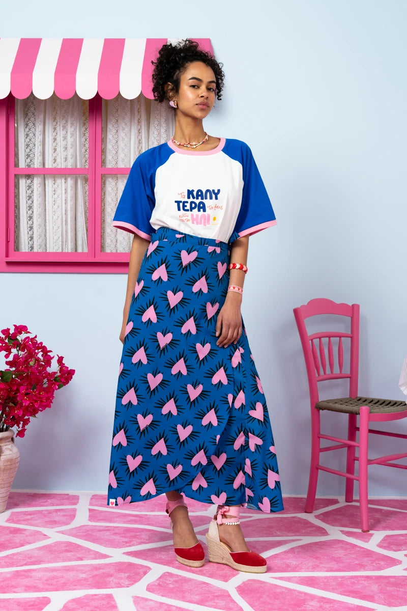 Klara Wrap Skirt Blue Hearts Pink Spikes Δετή Φούστα Petit Boutik