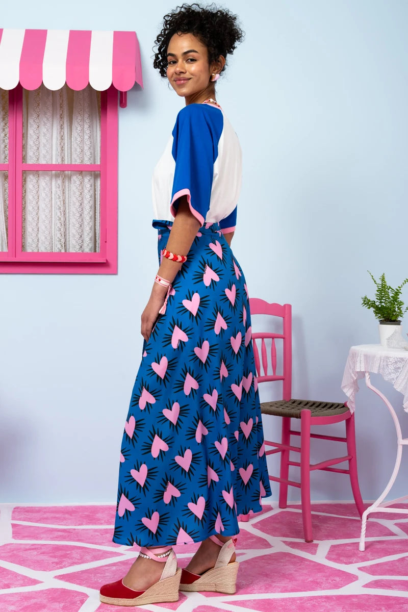 Klara Wrap Skirt Blue Hearts Pink Spikes Δετή Φούστα Petit Boutik