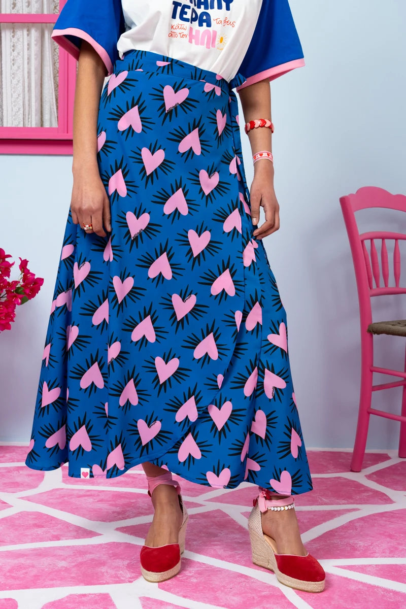 Klara Wrap Skirt Blue Hearts Pink Spikes Δετή Φούστα Petit Boutik
