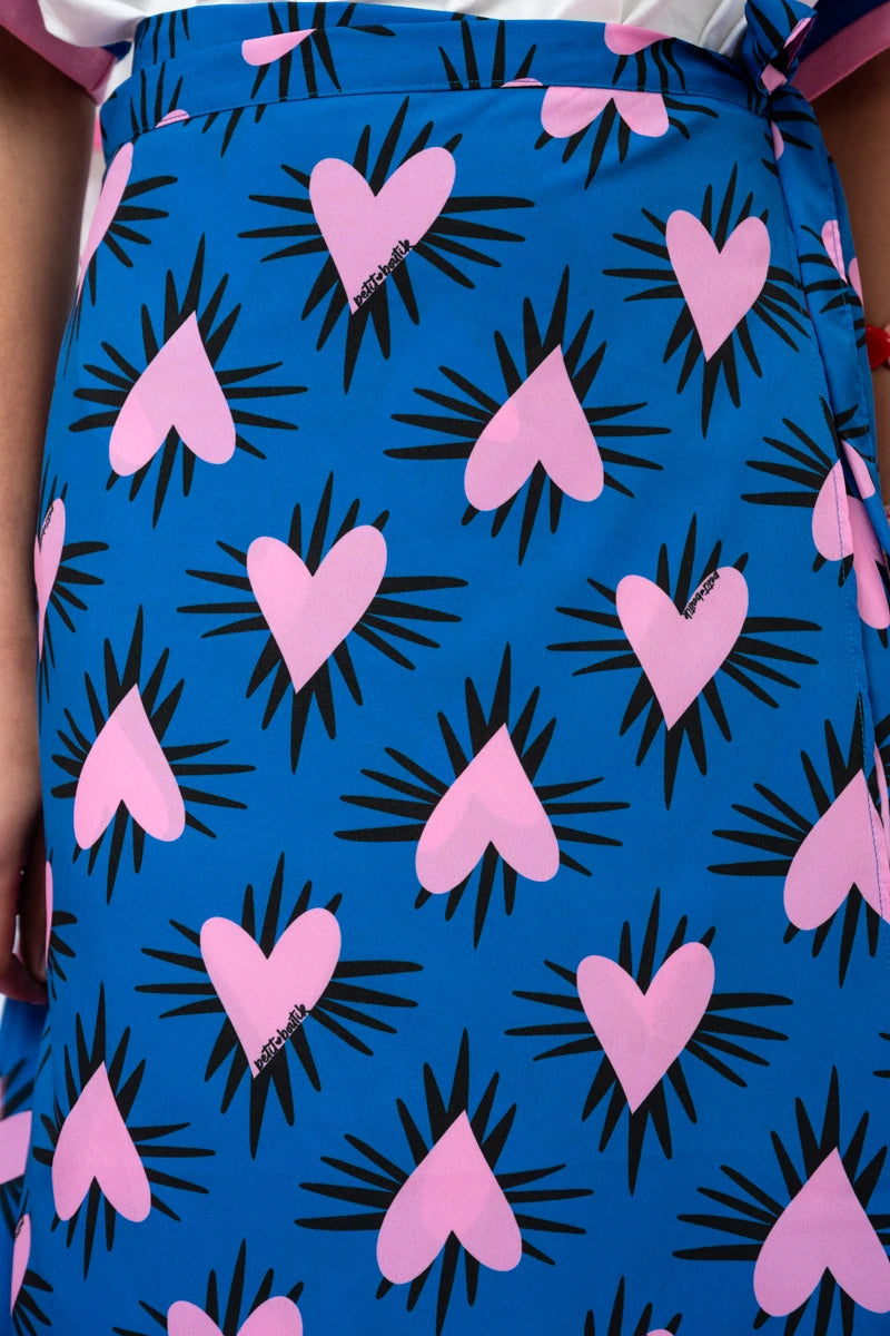 Klara Wrap Skirt Blue Hearts Pink Spikes Δετή Φούστα Petit Boutik