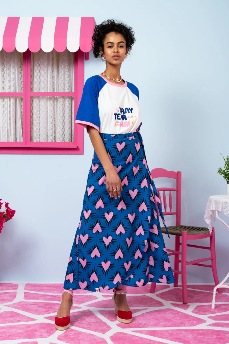 Klara Wrap Skirt Blue Hearts Pink Spikes Δετή Φούστα Petit Boutik