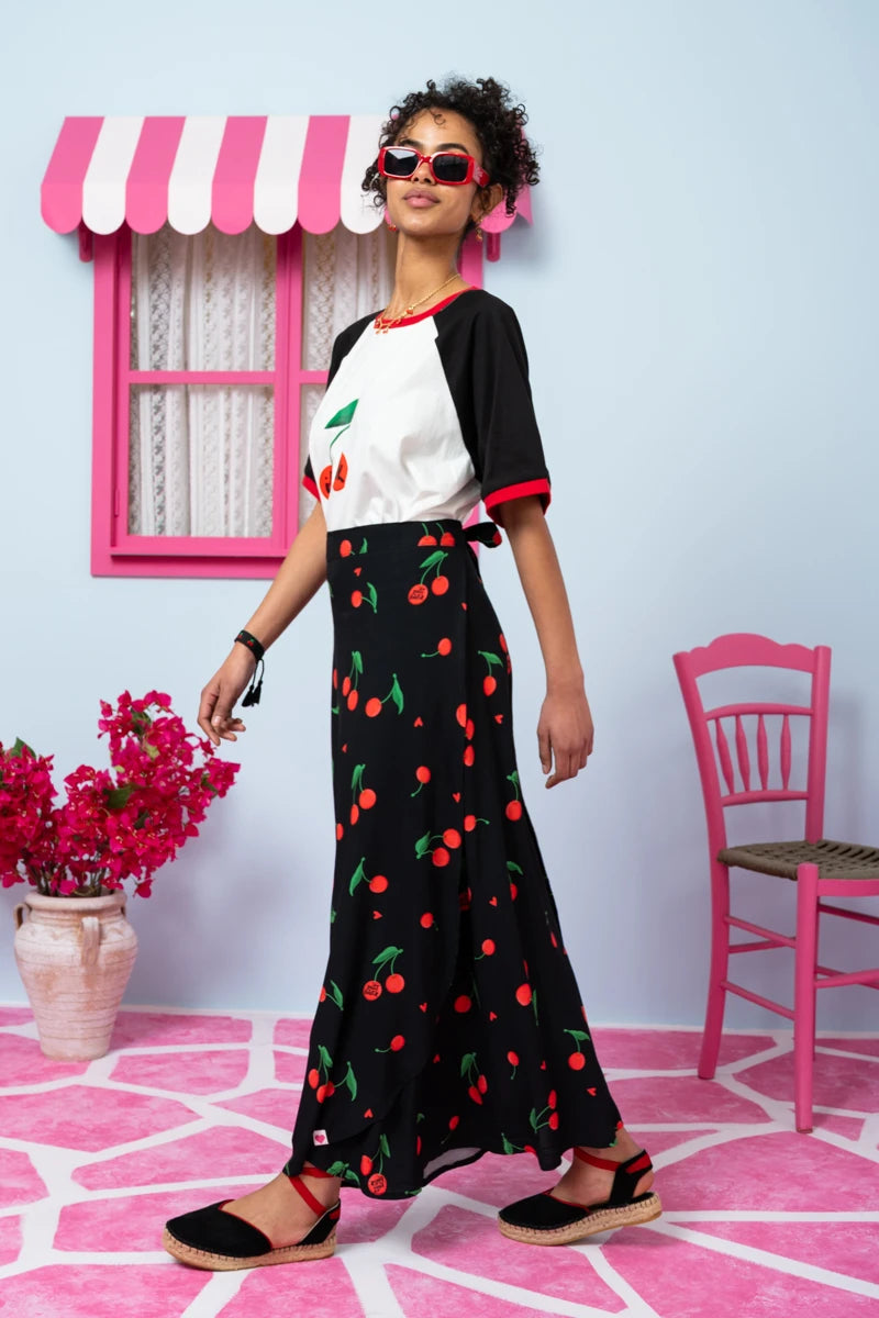 Klara Wrap Skirt Vis Black Cherries Δετή Φούστα Petit Boutik