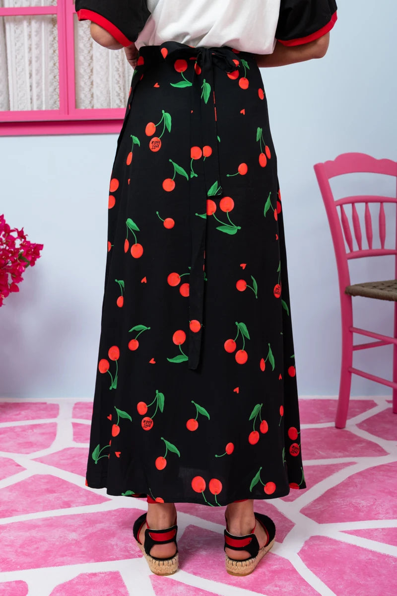 Klara Wrap Skirt Vis Black Cherries Δετή Φούστα Petit Boutik