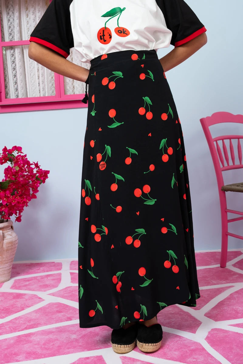 Klara Wrap Skirt Vis Black Cherries Δετή Φούστα Petit Boutik
