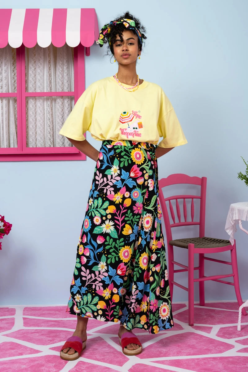 Klara Wrap Skirt Vis Black Strawberries Forest Δετή Φούστα Petit Boutik