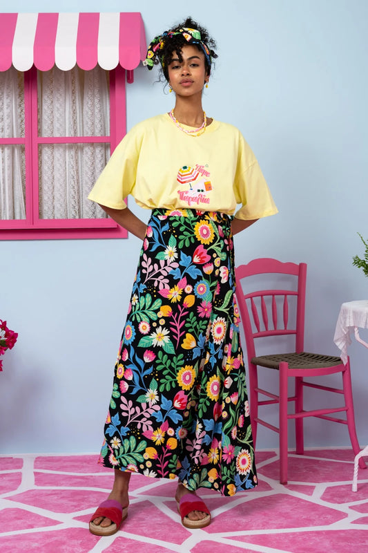 Klara Wrap Skirt Vis Black Strawberries Forest Δετή Φούστα Petit Boutik