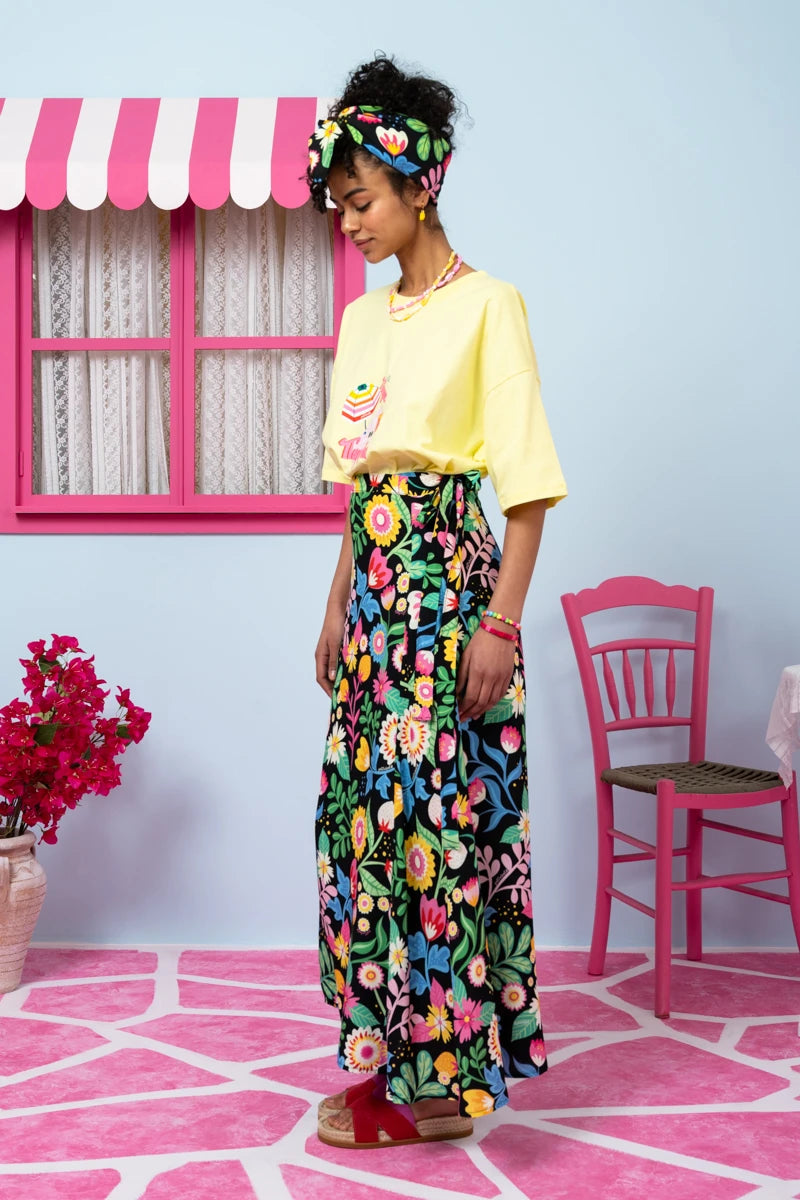 Klara Wrap Skirt Vis Black Strawberries Forest Δετή Φούστα Petit Boutik