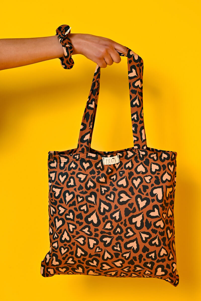 Brown Leopard Hearts Tote Bag Petit Boutik