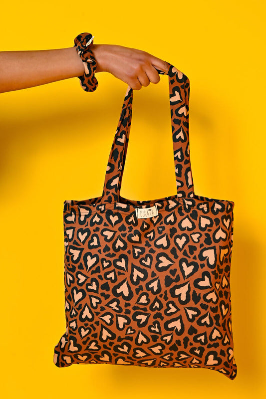 Brown Leopard Hearts Tote Bag Petit Boutik