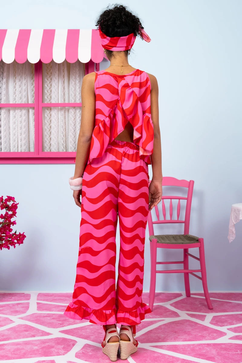 Jo Pants Frill Pink Red Waves Παντελόνα με Τσέπες Petit Boutik