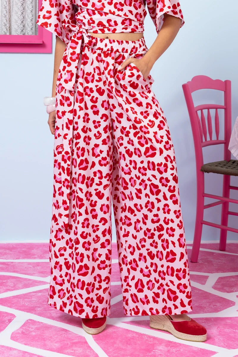 Lora Pants Pink Leopar Παντελόνα με Τσέπες Petit Boutik
