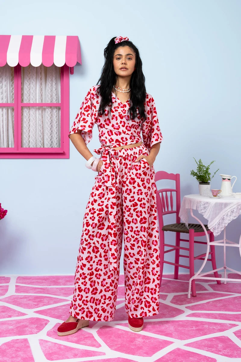 Lora Pants Pink Leopar Παντελόνα με Τσέπες Petit Boutik