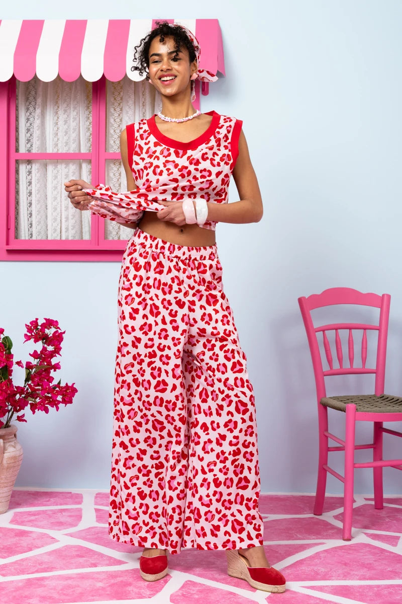 Lora Pants Pink Leopar Παντελόνα με Τσέπες Petit Boutik