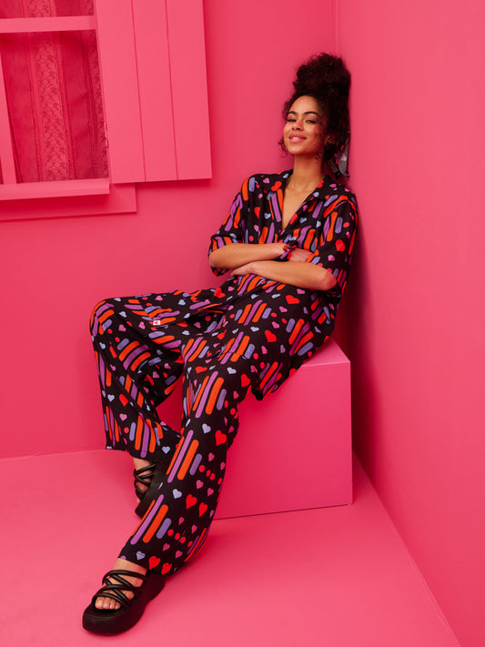 Lora Pants Vis Black Game Hearts Παντελόνα με Τσέπες Petit Boutik