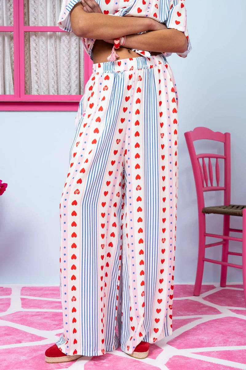 Lora Pants Vis Blue Stripes Red Hearts Παντελόνα με Τσέπες Petit Boutik