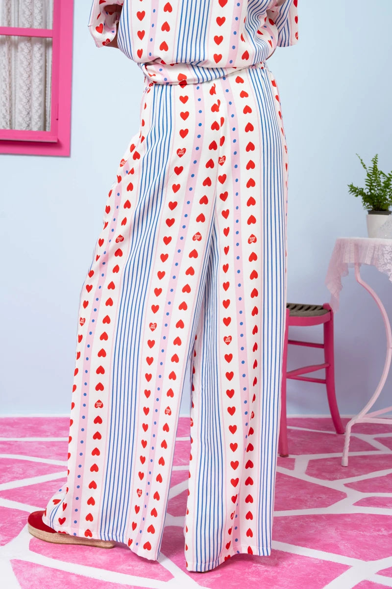 Lora Pants Vis Blue Stripes Red Hearts Παντελόνα με Τσέπες Petit Boutik