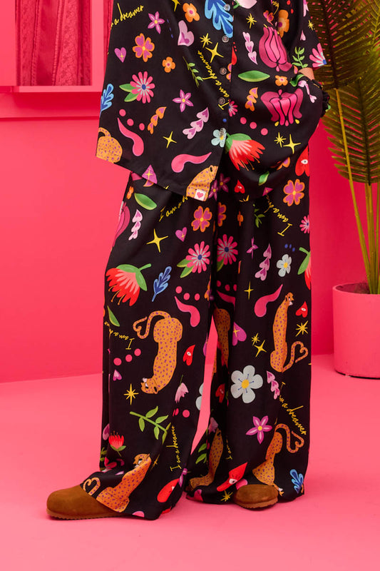 Lora Pants Vis Black Mexican Leopard Παντελόνα με Τσέπες Petit Boutik