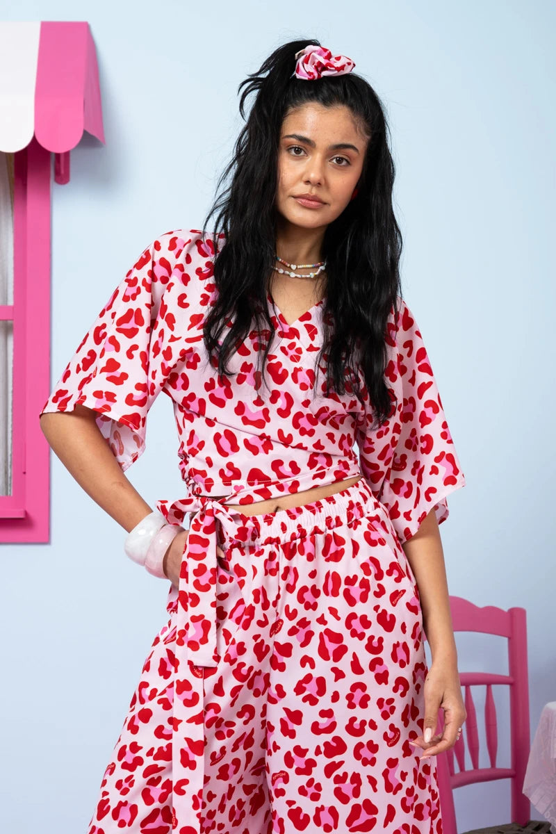 Mandy Top Blouse Pink Leopar Δετή Μπλούζα Petit Boutik