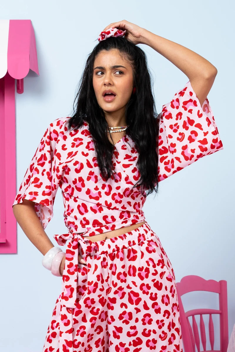 Mandy Top Blouse Pink Leopar Δετή Μπλούζα Petit Boutik