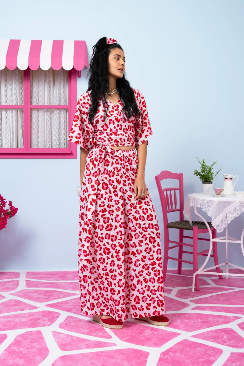 Lora Pants Pink Leopar Παντελόνα με Τσέπες Petit Boutik