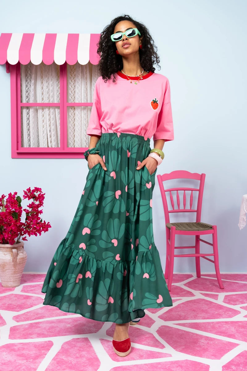 Marea Skirt Vis Green Leaves Hearts Φούστα Petit Boutik