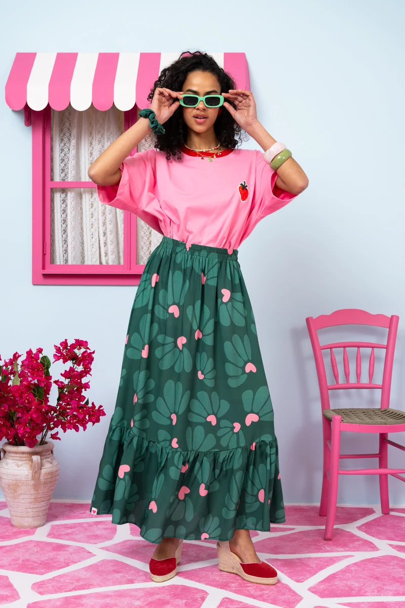 Marea Skirt Vis Green Leaves Hearts Φούστα Petit Boutik