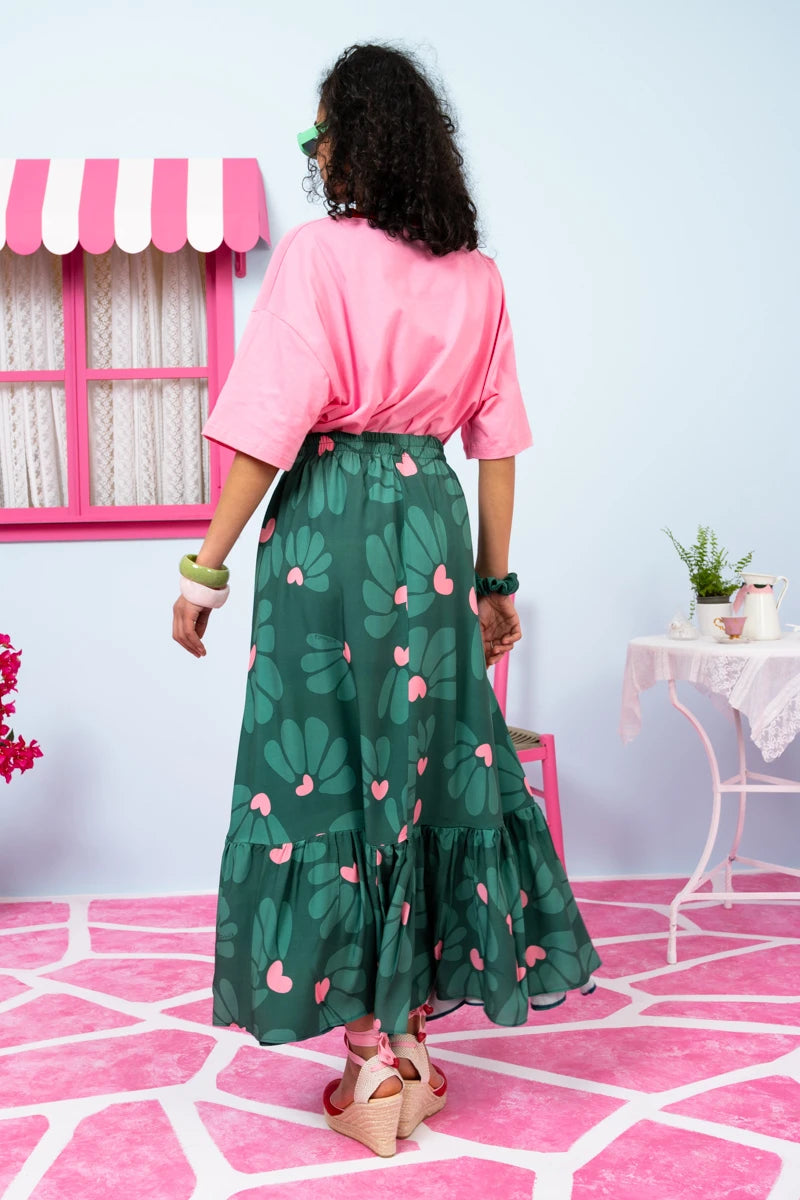 Marea Skirt Vis Green Leaves Hearts Φούστα Petit Boutik