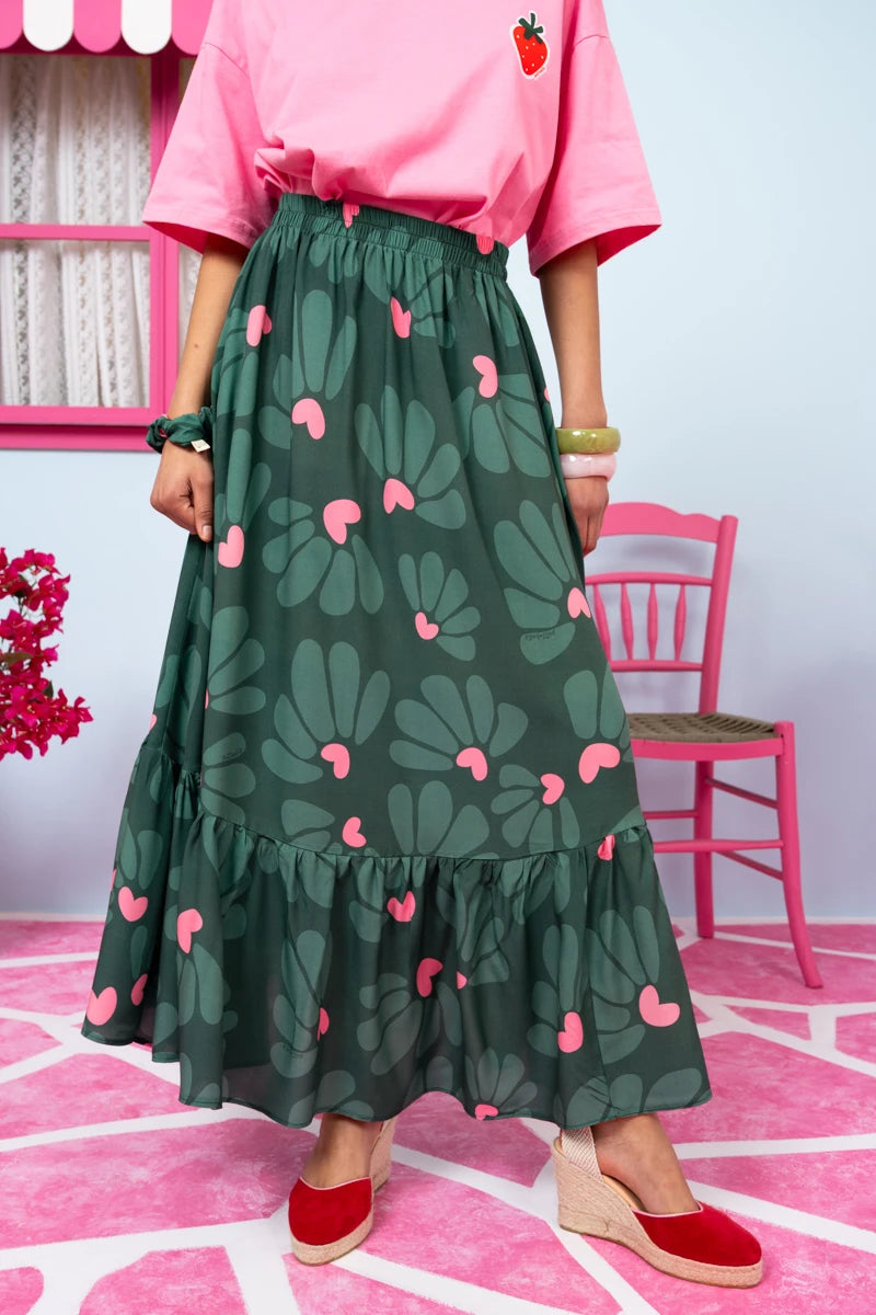 Marea Skirt Vis Green Leaves Hearts Φούστα Petit Boutik