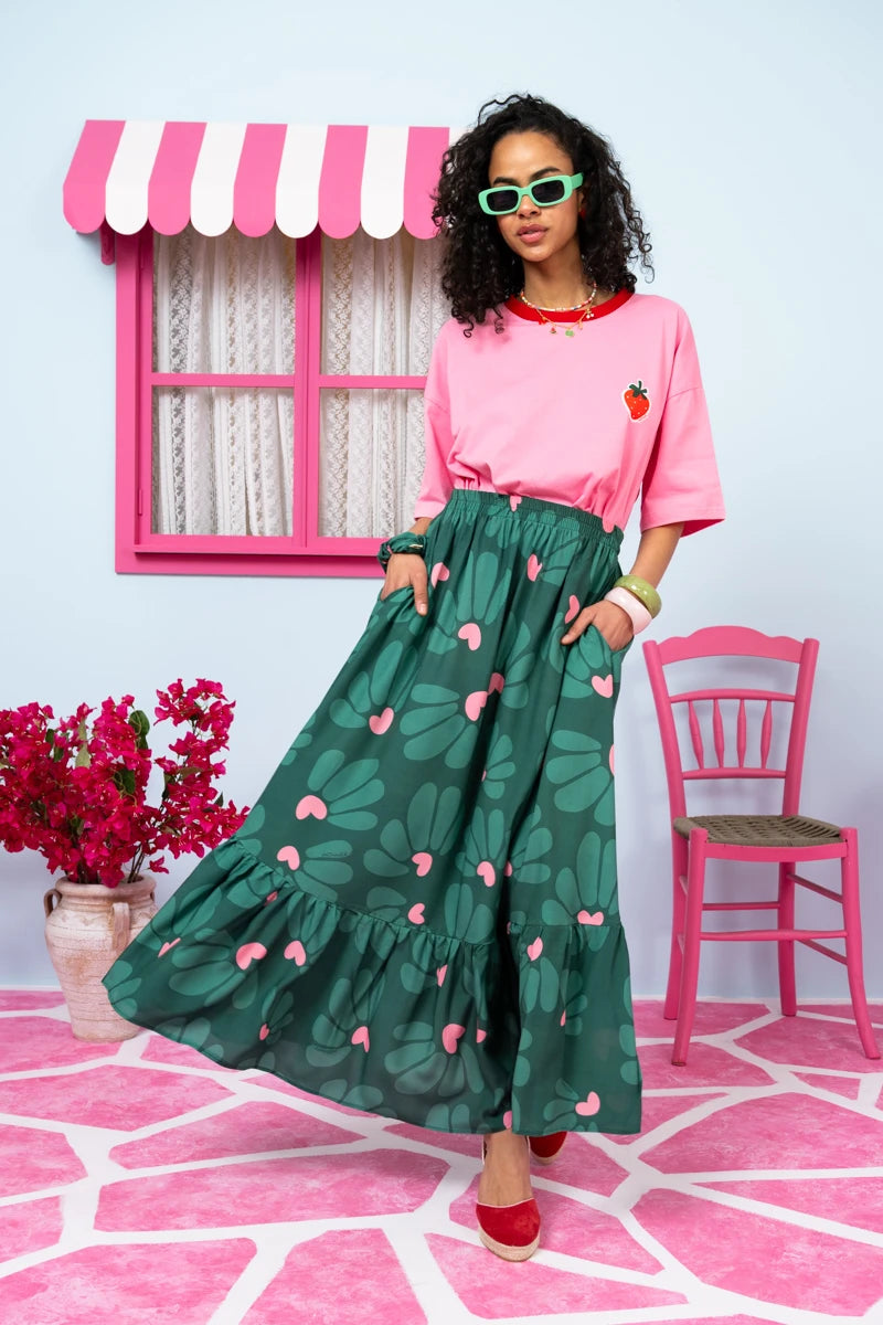 Marea Skirt Vis Green Leaves Hearts Φούστα Petit Boutik