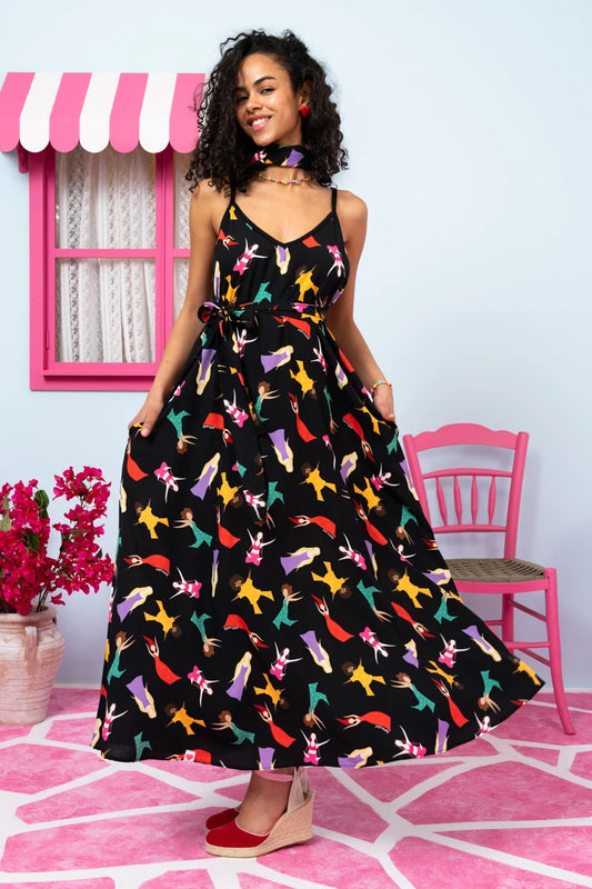 Matina Dress Vis Black Dancing Girls Φόρεμα με Ζώνη & Τσέπες Petit Boutik