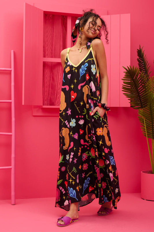 Matina Dress Vis Black Mexican Leopard Φόρεμα με Ζώνη & Τσέπες Petit Boutik