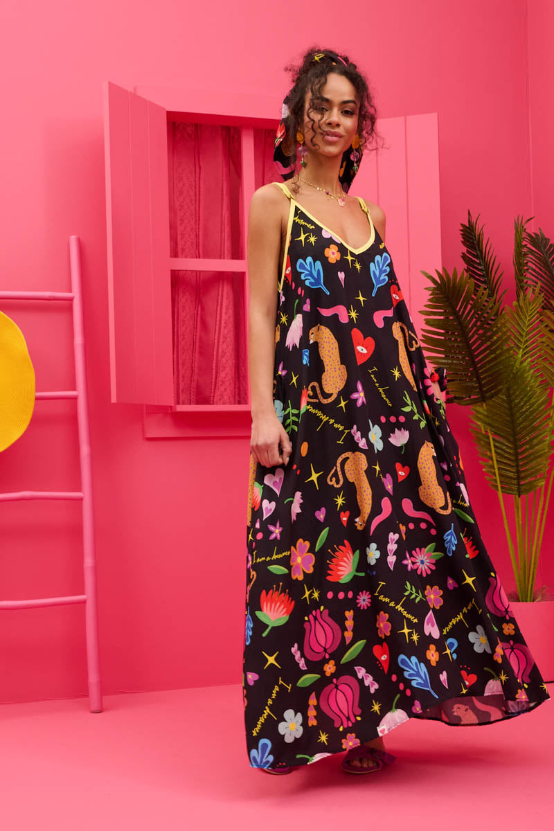 Matina Dress Vis Black Mexican Leopard Φόρεμα με Ζώνη & Τσέπες Petit Boutik