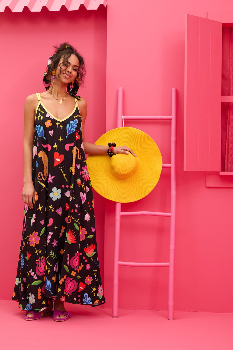 Matina Dress Vis Black Mexican Leopard Φόρεμα με Ζώνη & Τσέπες Petit Boutik
