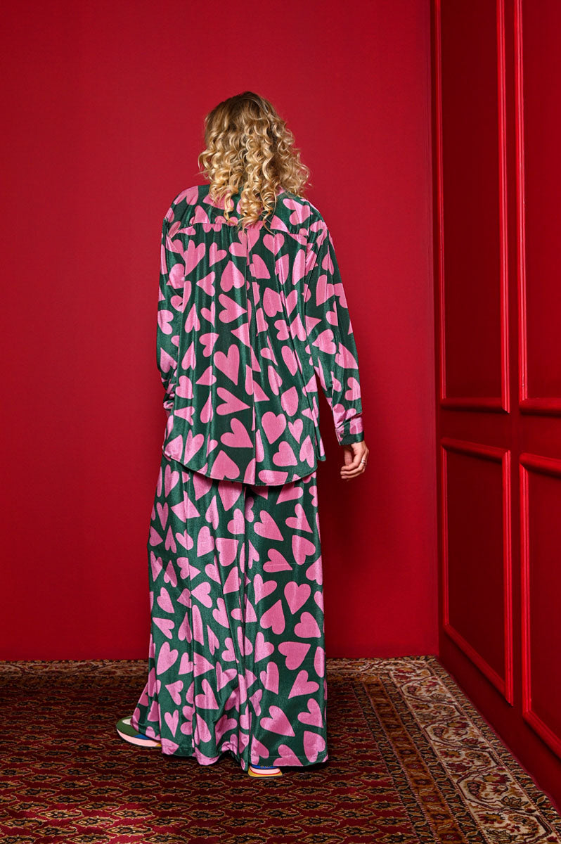 Maya Shirt Green Pink Hearts Velvet Rip Πουκάμισο Petit Boutik