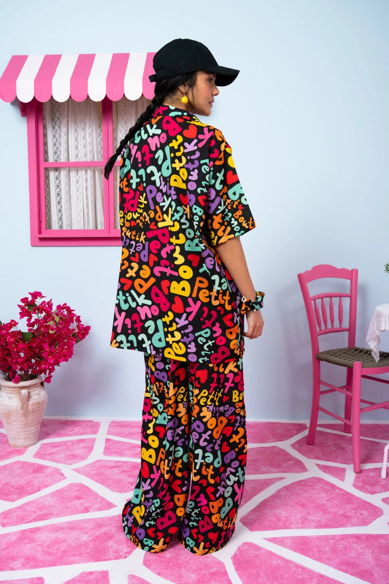 Maya Shirt Black Multi Petit Letters Πουκάμισο Petit Boutik