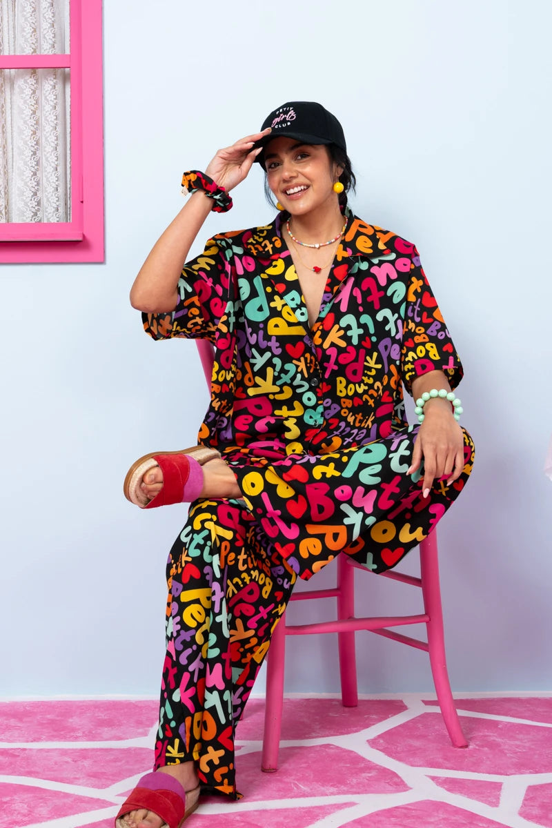 Maya Shirt Black Multi Petit Letters Πουκάμισο Petit Boutik