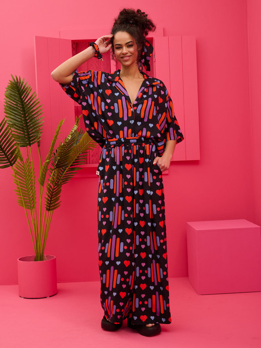 Maya Shirt Vis Black Game Hearts Oversized Πουκάμισο Petit Boutik