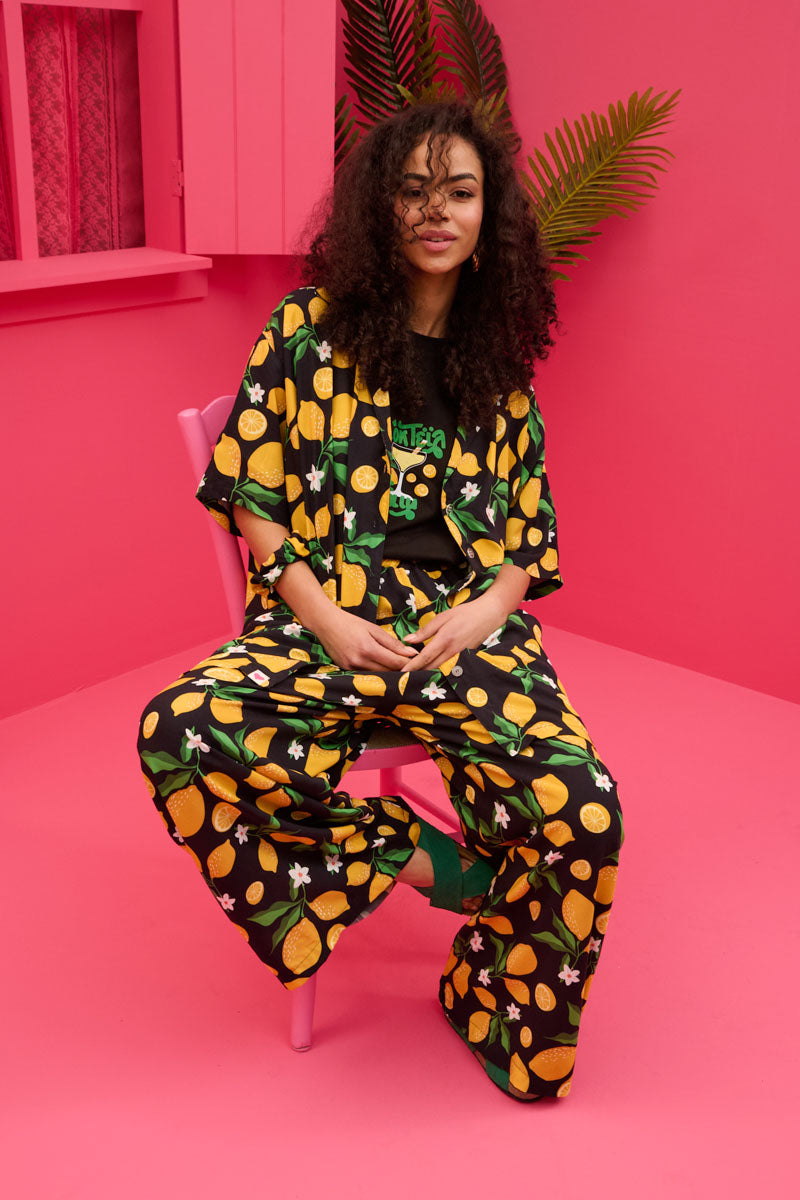 Maya Shirt Vis Black Lemons Oversized Πουκάμισο Petit Boutik